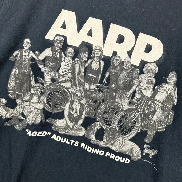 Vintage Biker AARP Aged Adults Riding Proud Graphic Print T-Shirt Adult 2XL - Picture 3 of 6